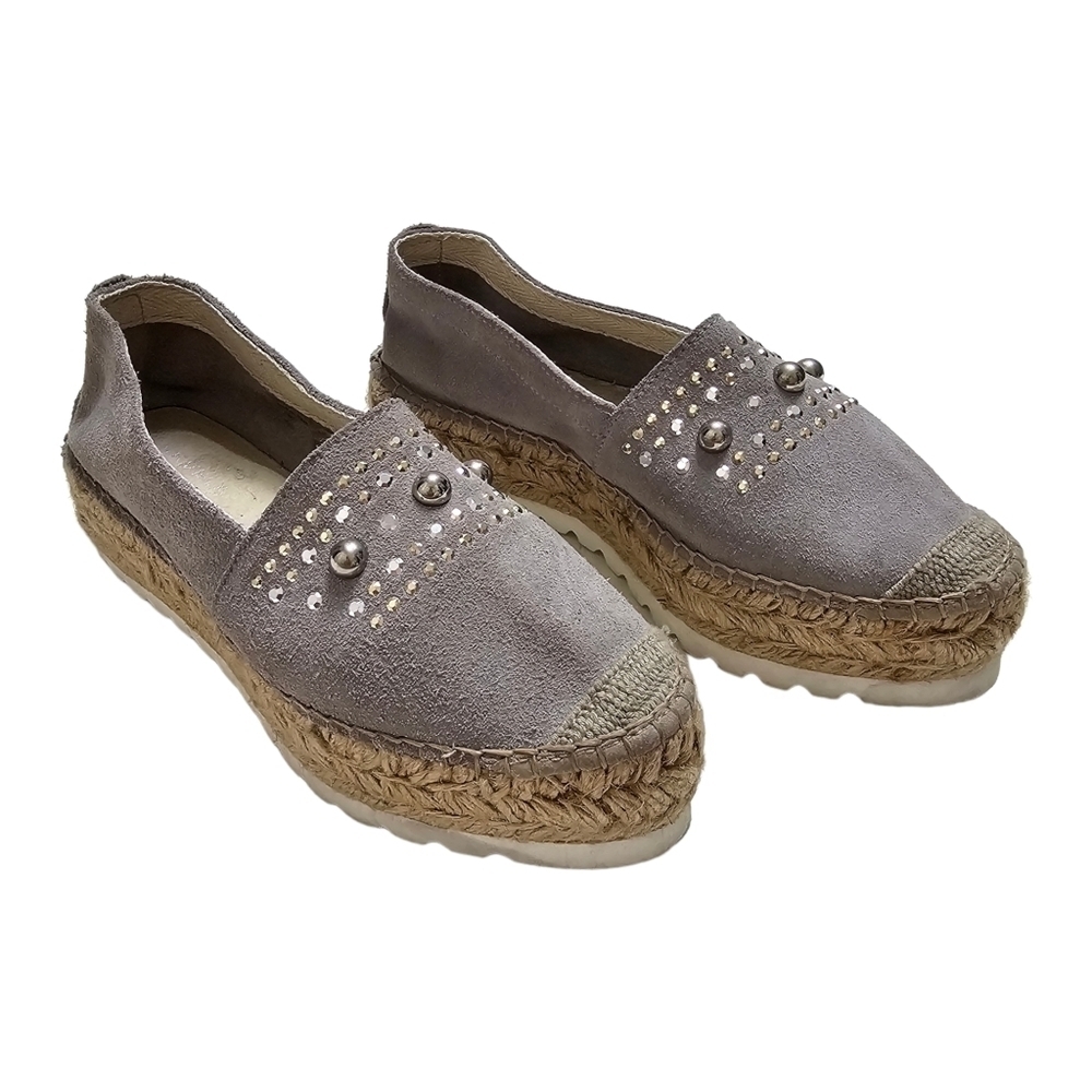 Carvela Kurt Geiger Gray Suede Leather Stud Slip On Chunky Heel Loafers Size 36